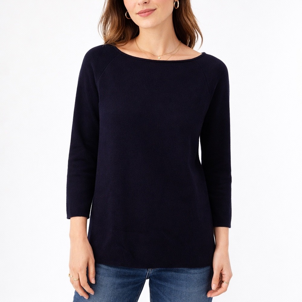 Tory Burch Black Boatneck Raglan Sleeve Sweater Gold‎ Zipper Detail M
